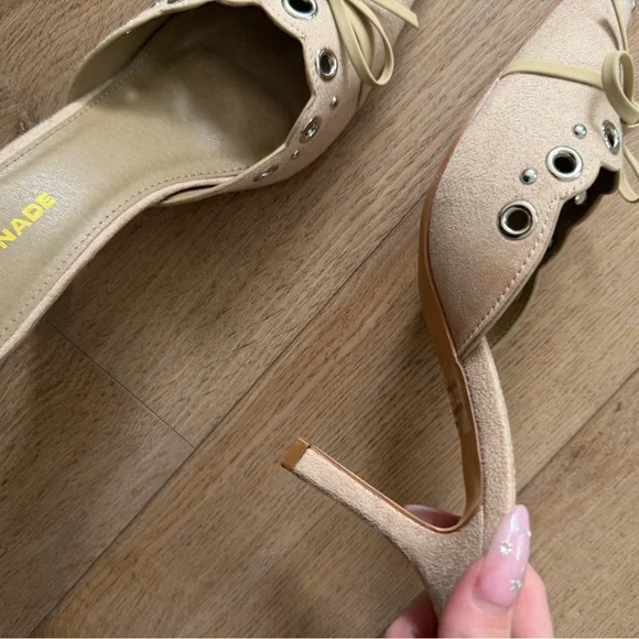 Princess Polly Beige Pointed Toe Studded Flats - Picture 4 of 7